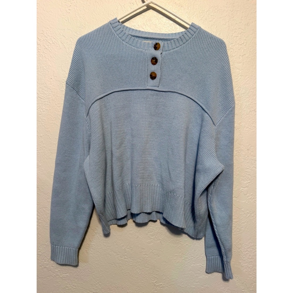 LA Hearts Light Blue Cotton Henley Knit Sweater XS Ribbed Long Sleeve